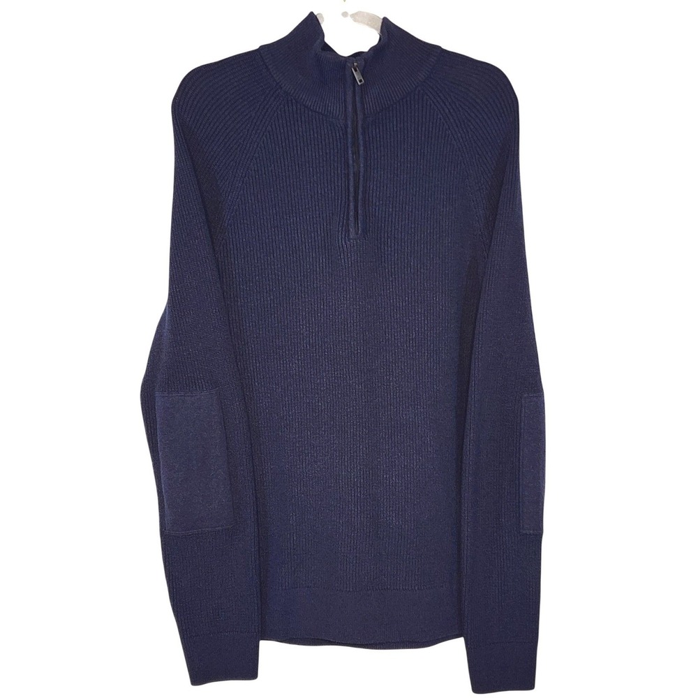 Banana Republic Quarter Zip Sweater Large Blue Elbow Patch Ribbed Pullover Mens